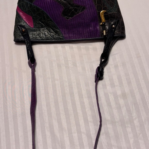SHARIF Handbag Green Purple & Red Embossed Leather Full Zip - Picture 8 of 14